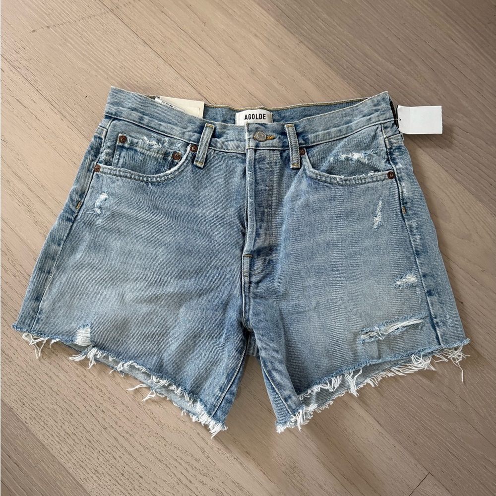 Agolde Women's Frayed Hem Jean Shorts - Light Blue